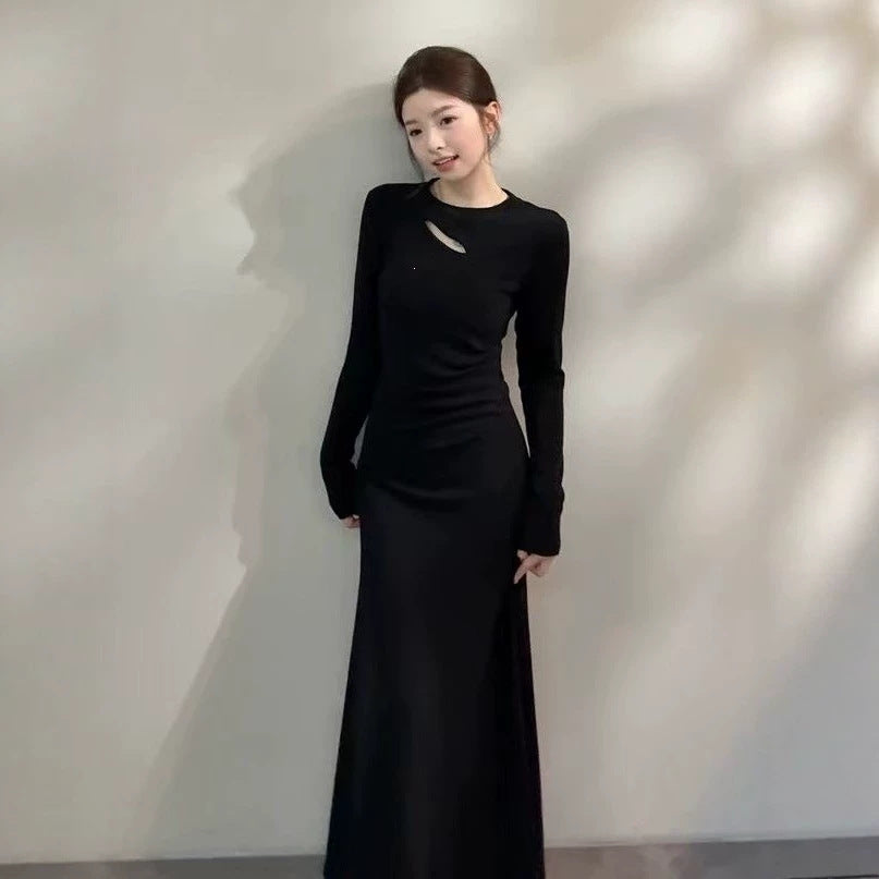 Robe vintage de style français à manches longues ajustées