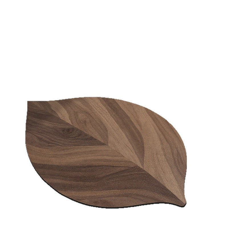 Tapis de sol absorbant de salle de bains à grain de bois à motifs de feuilles