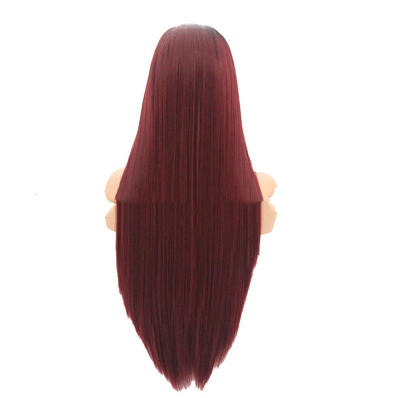 Burgundy Trellis avec tête en fibre chimique longue droite cheveux