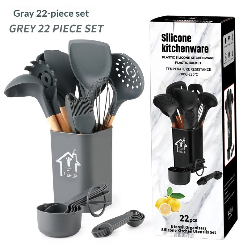 Ensemble d'articles de cuisine en silicone 22 pièces en bois