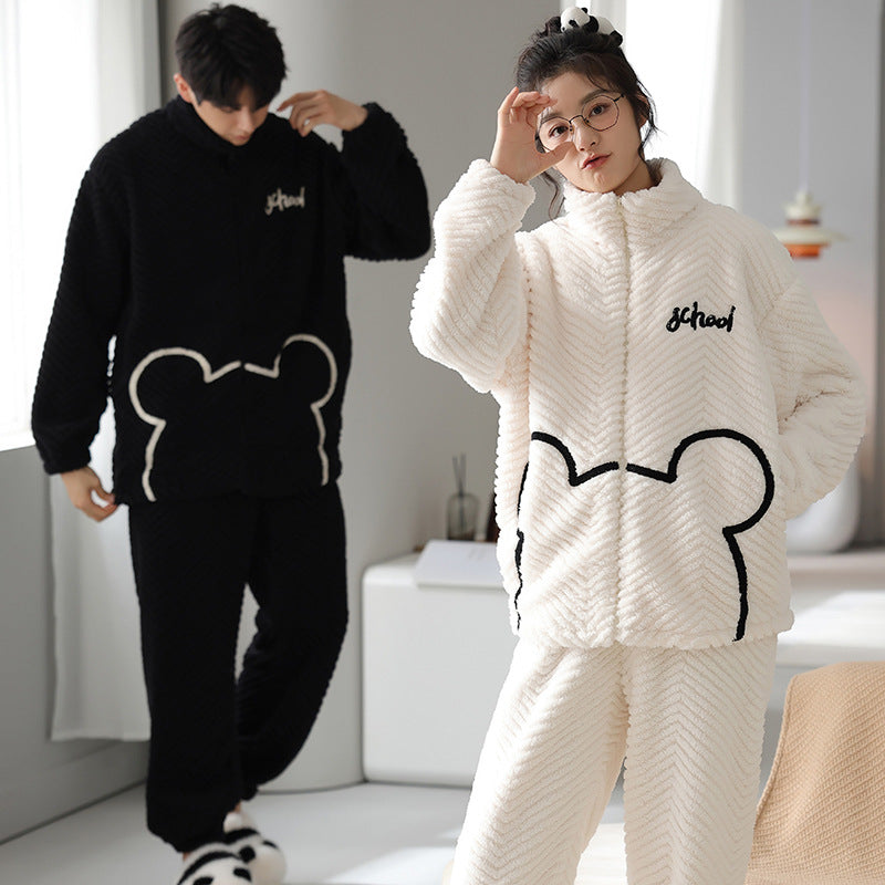Couple Flannel Pyjamas hommes automne et hiver épais garder chaud zipper Cardigan mignon Co