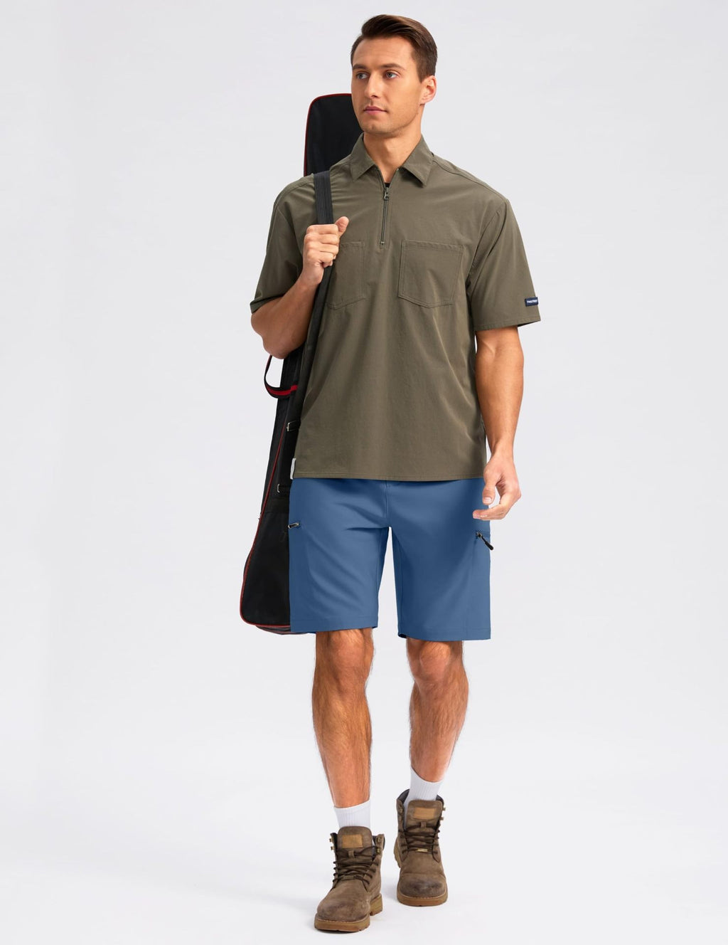 Cargo Shorts homme Multi poches zippées Elastic Waist Quick Dry 2 Couleurs Randonnée en plein air