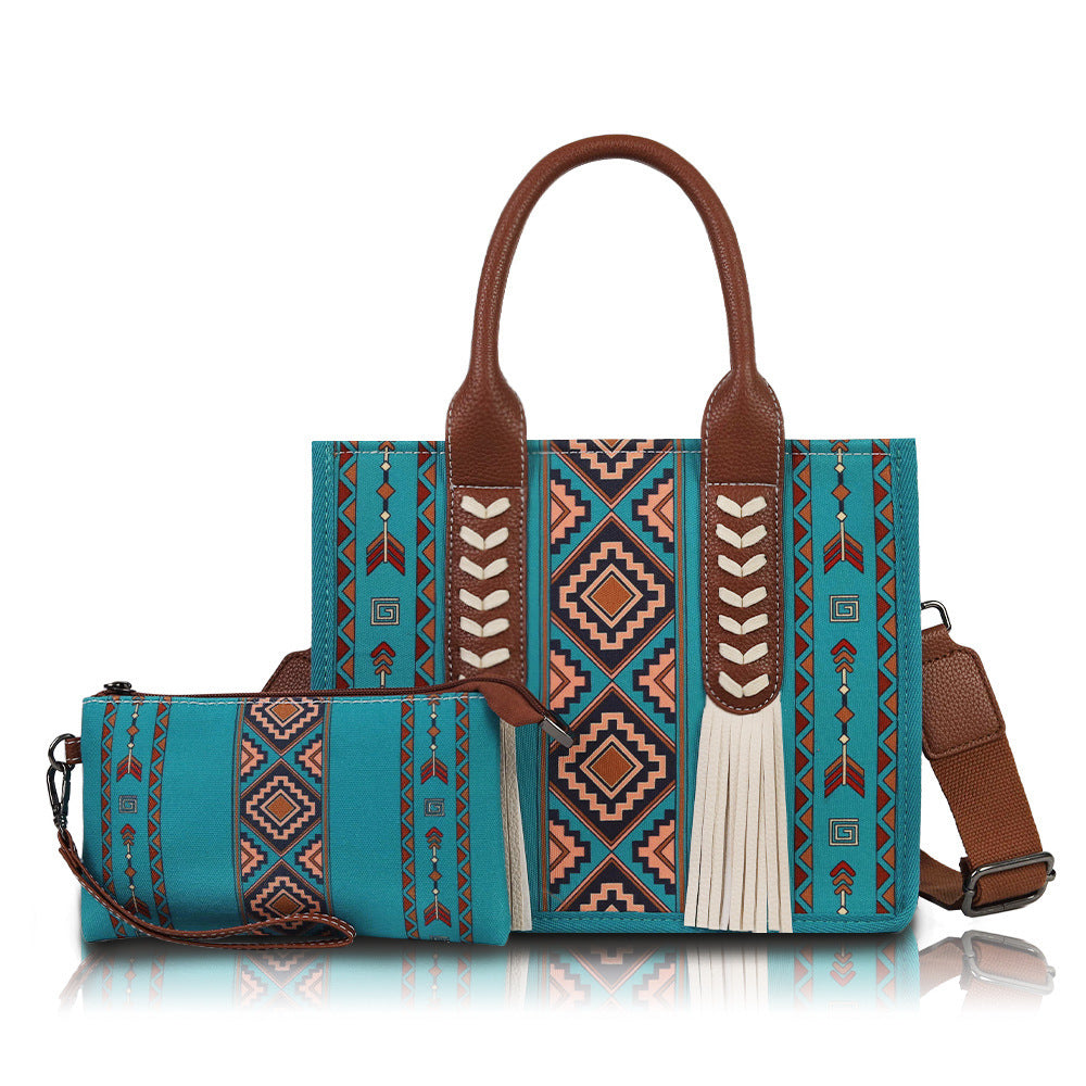 Bohemian Ethnic-Style Tassel Statement Toile Large-Capacity Crossbody Bag