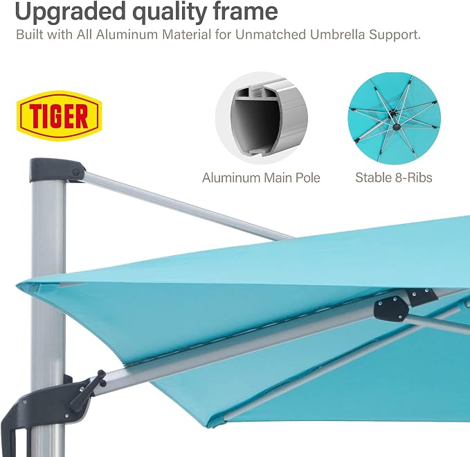 11' X 11' Ft Cantilever Parapluie de patio 360 Rotation Système de tilting intégré Offset Umbre