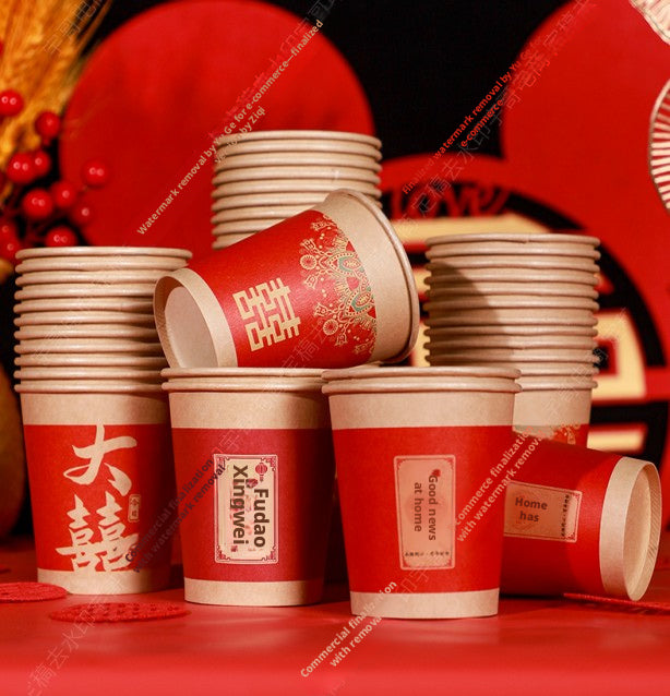 Festive modèle en papier tasses-jetable-rouge-50 pcs