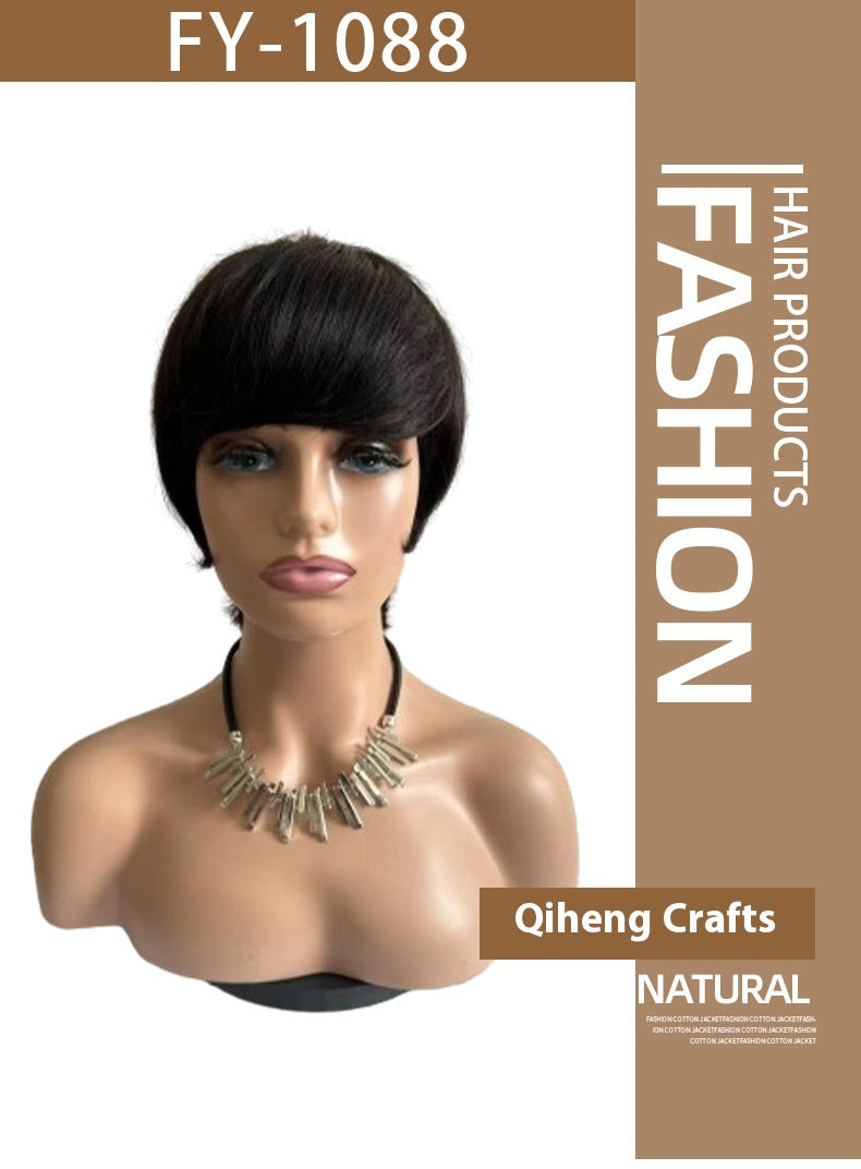 Perruque droite courte femme tête courte couverture cheveux réels humains