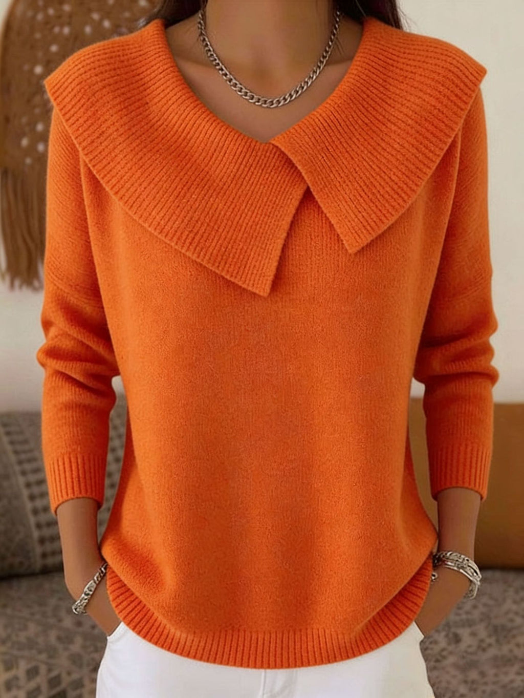 Mode Coréen Rétro Tempérament ludique Slim Lapel Sweater tricoté Lazy Tempérament