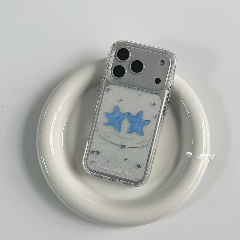 Style coréen Niche frais et mignon bleu cas de téléphone Star pour les couples