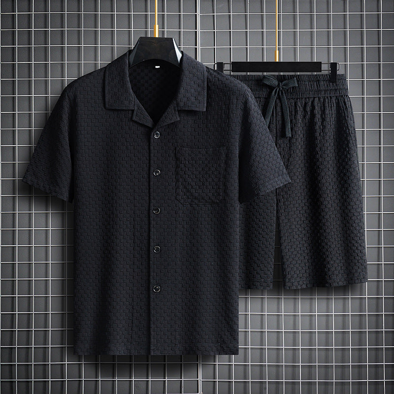 Lapel Short manches courtes costume jeune et d'âge moyen porter mode tendance deux-pièces costume