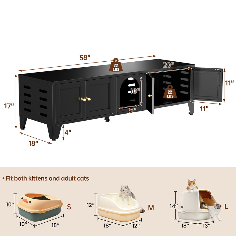 Boîte à litière en métal de 58 po