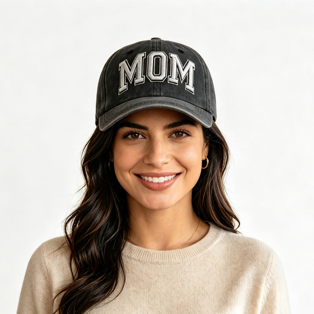 Vintage Lavé Black MOM Broderie Casquette de baseball