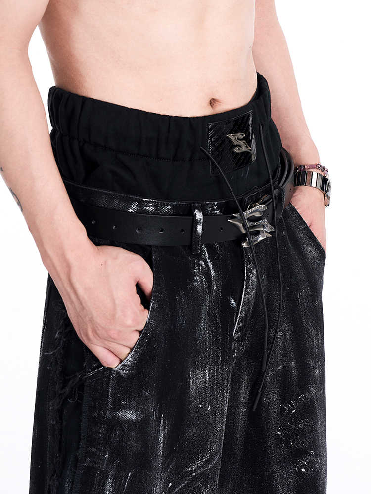 Ceinture en cuir deux couches en métal pour hommes