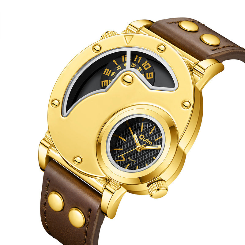 Montre or multi-fonctionnelle à cadran exagéré pour hommes