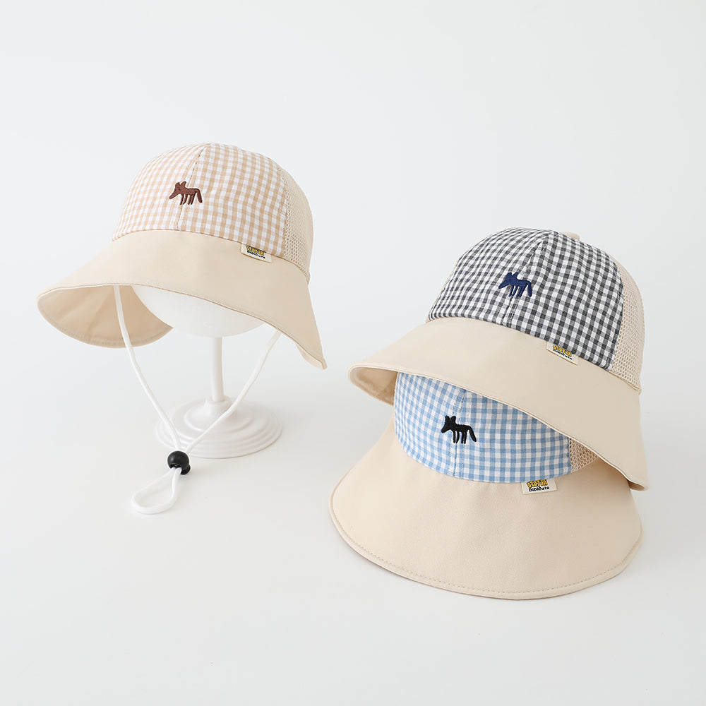 Été Garçons et filles' Checkered Pointed-mouth Fox Brodé Chapeau de pêche avec tissu net
