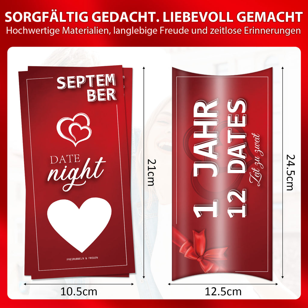 Ensembles de cadeaux de fête multi-pièces – Cartes de nuit à date d'arrêt – 12 idées de date mensuelle unique