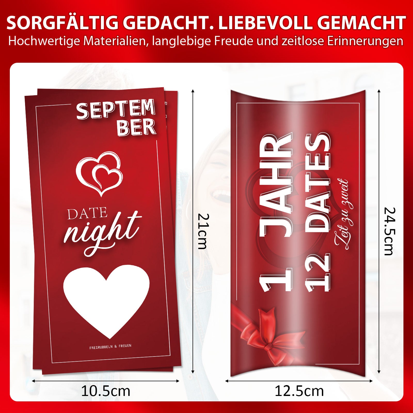 Ensembles de cadeaux de fête multi-pièces – Cartes de nuit à date d'arrêt – 12 idées de date mensuelle unique