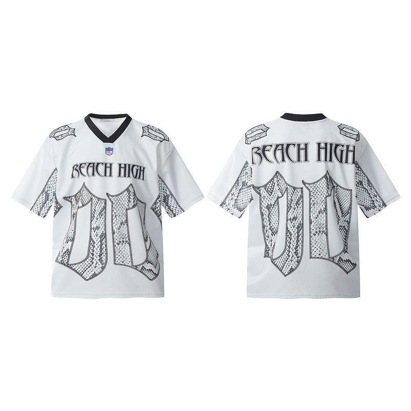 Snake Scale Design Mesh Jersey T-shirt à manches courtes Loose