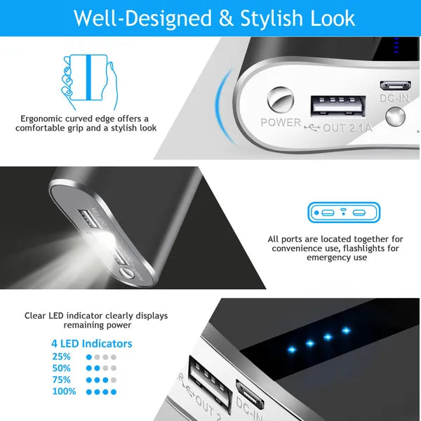 Chargeur portable 12000mAh avec deux ports USB 3.1A Banque de puissance de sortie Ultra-Compact Externa
