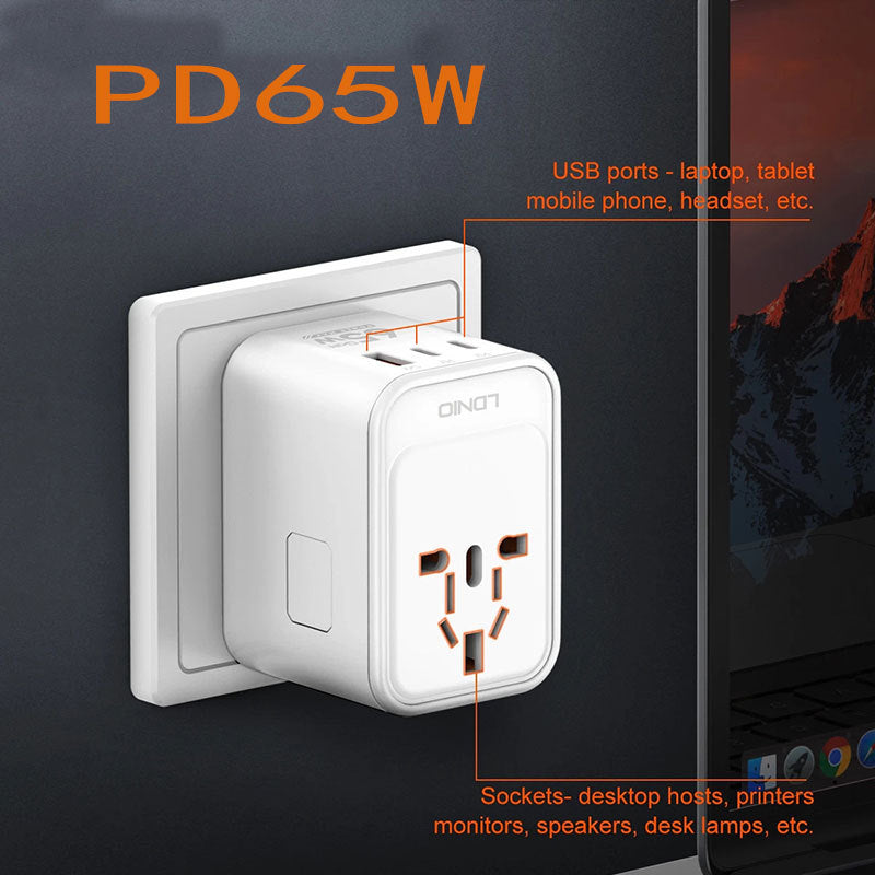 Gallium Nitride PD65W Charge rapide tête à l'étranger Voyage Plug Converter