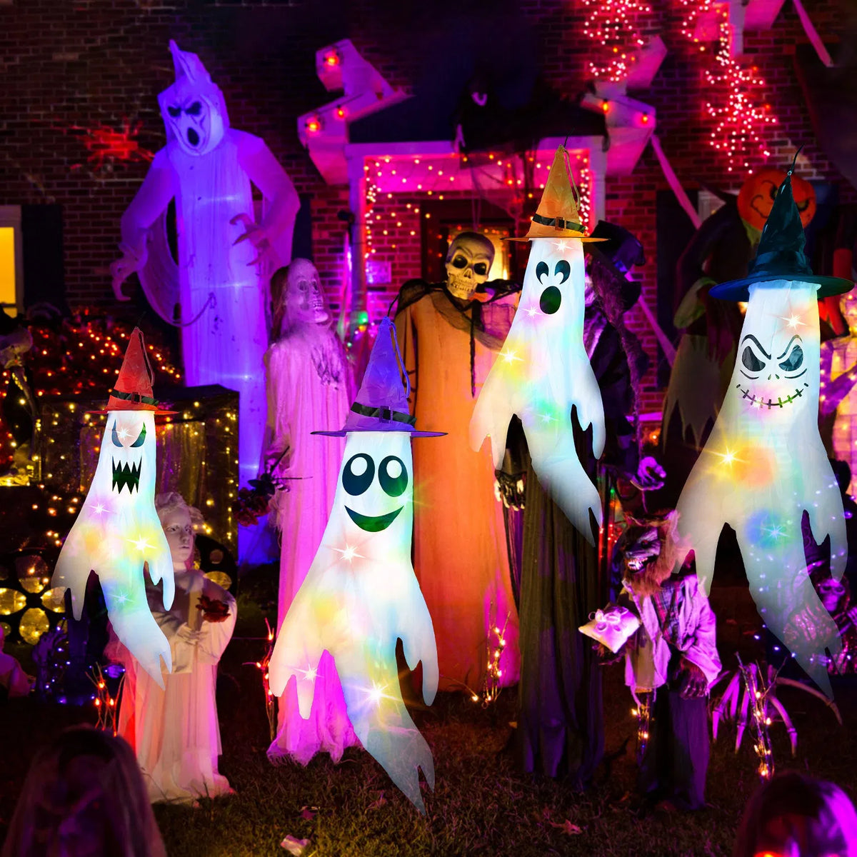 Ensemble de décoration suspendu d'Halloween - 4 éoliennes fantômes