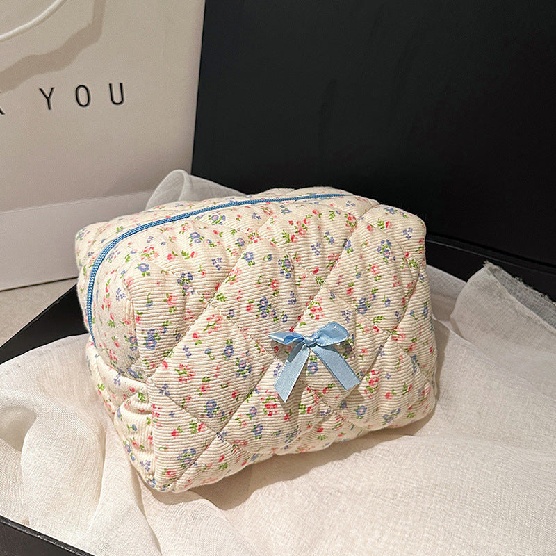 Sac cosmétique en coton brodé en coton rayé