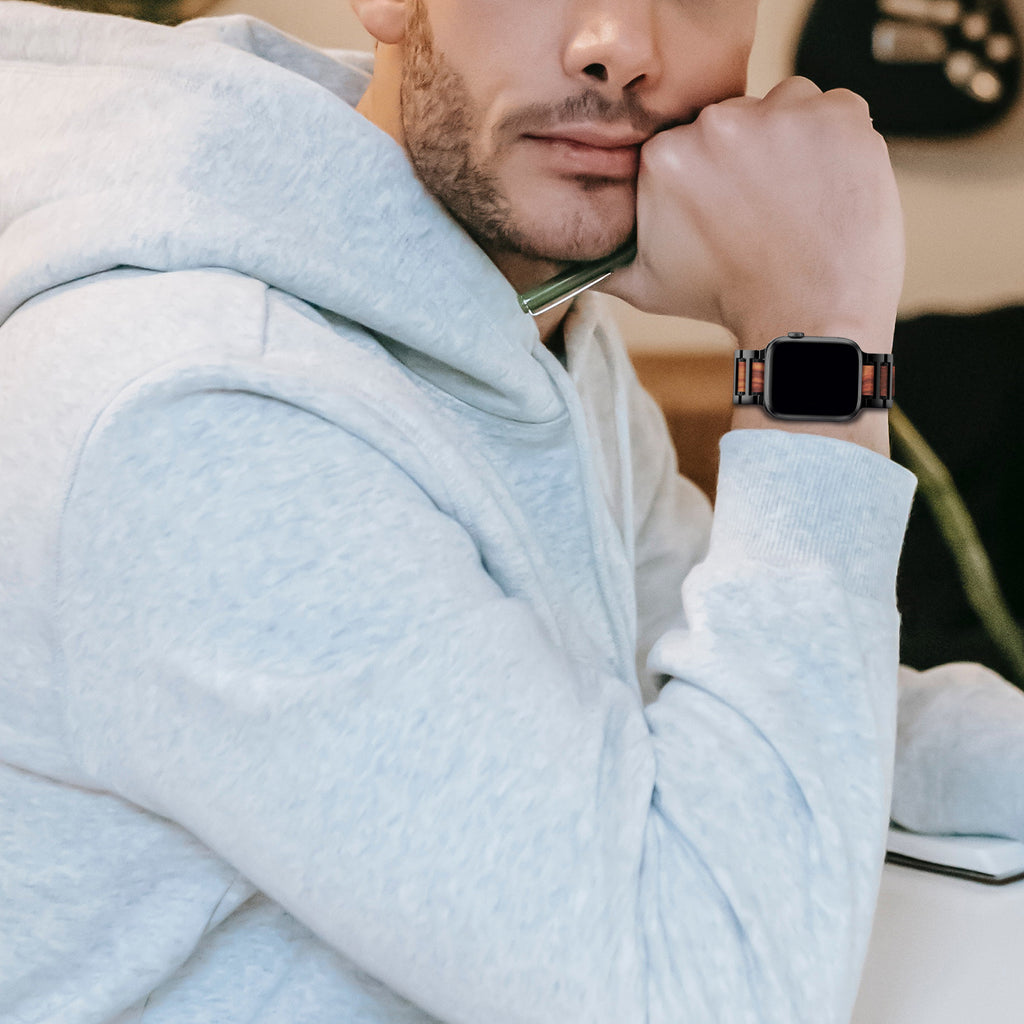 Bracelet de montre en bois de sandale en acier inoxydable créatif
