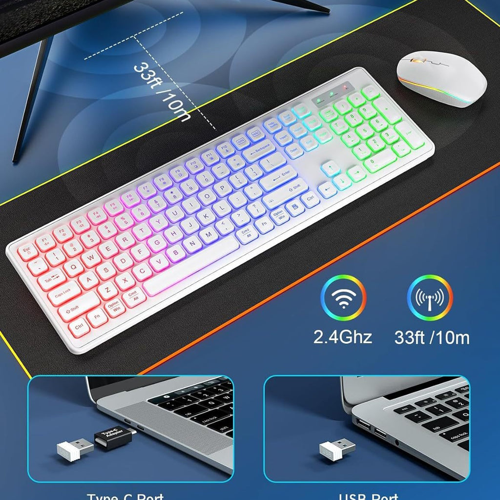 Clavier sans fil 24g rétroéclairé et combinaison de souris rechargeable