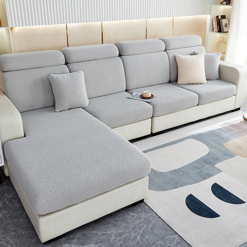 Couvercle simple de canapé Jacquard anti-poussière couleur solide Coussin de siège long de la chaise