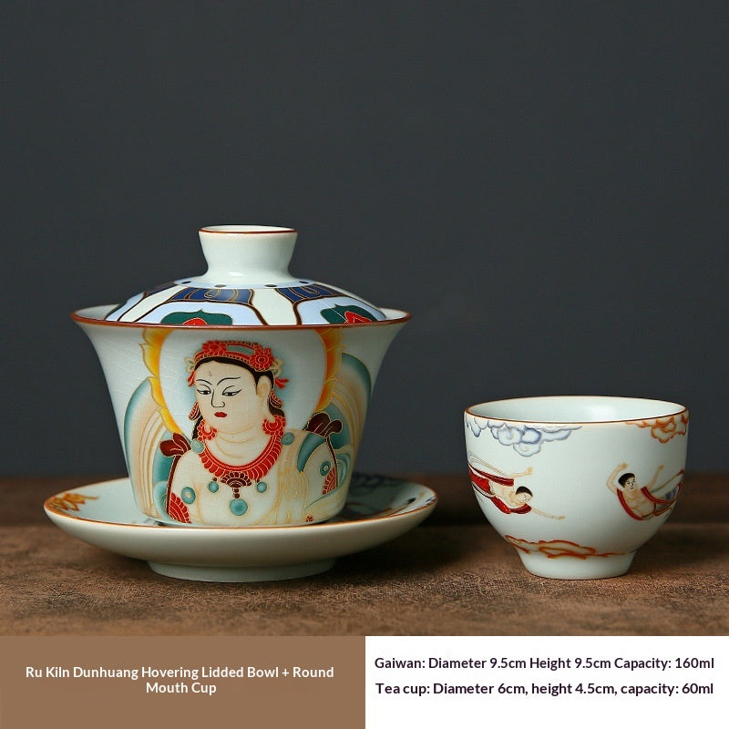 Ruyuan Dunhuang Hovering Lid Ceramic Bol à trois pièces à thé