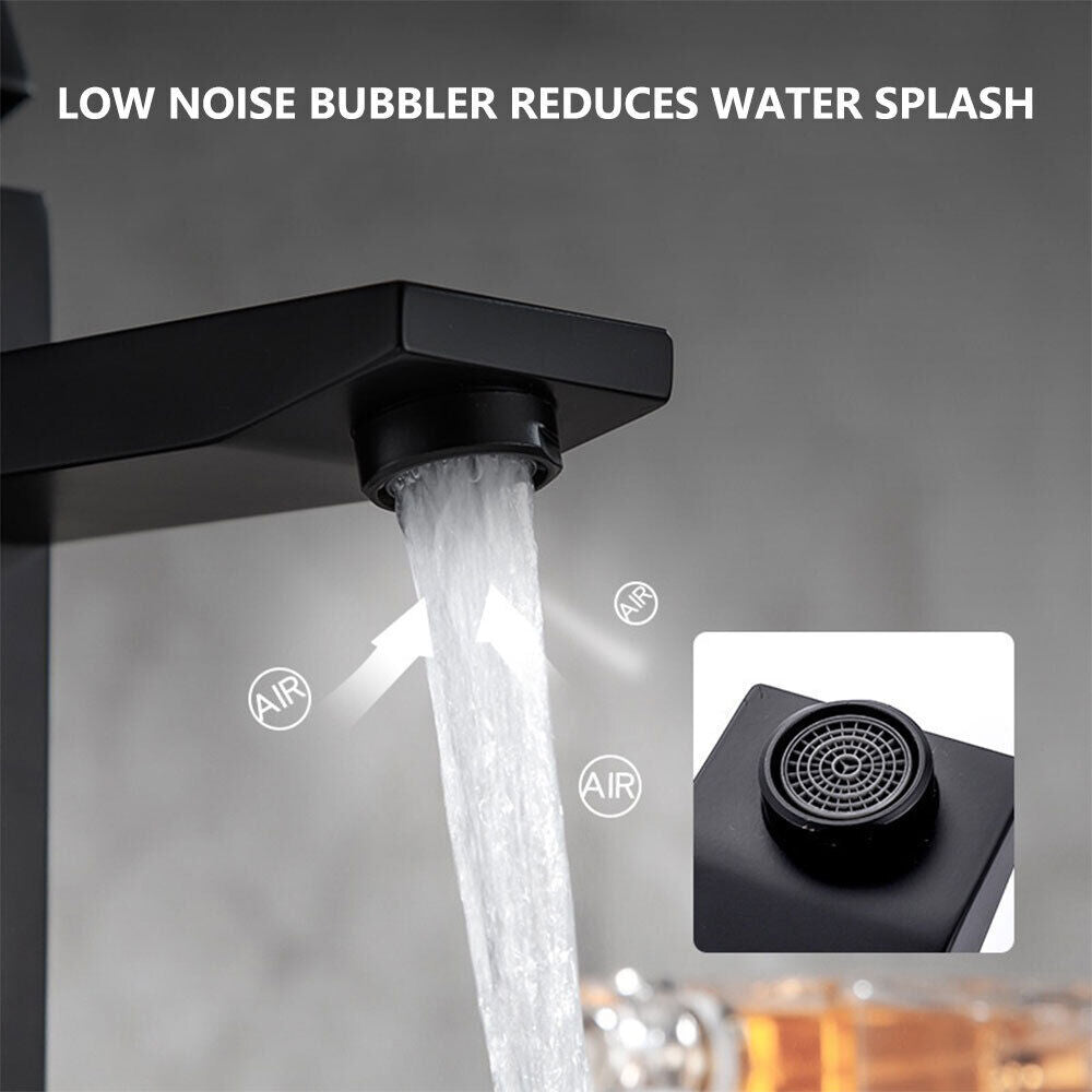 Black Square Waterfall Cloakroom Large Basin Mixer Tap Sink Mono Salle de bains & Waste