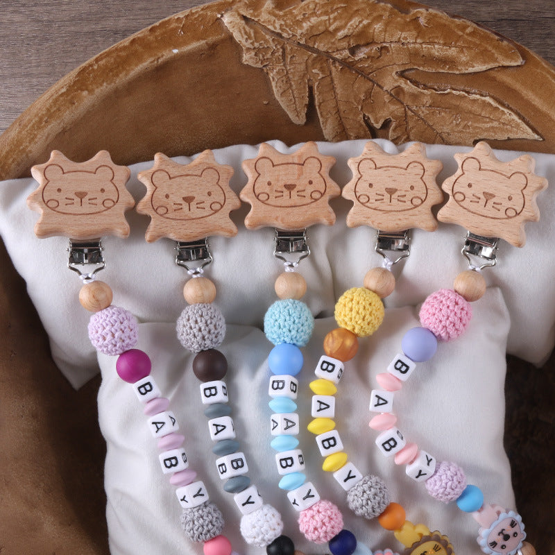 Lion de hêtre Clip chaîne Pacifier pour empêcher la chute de chaîne
