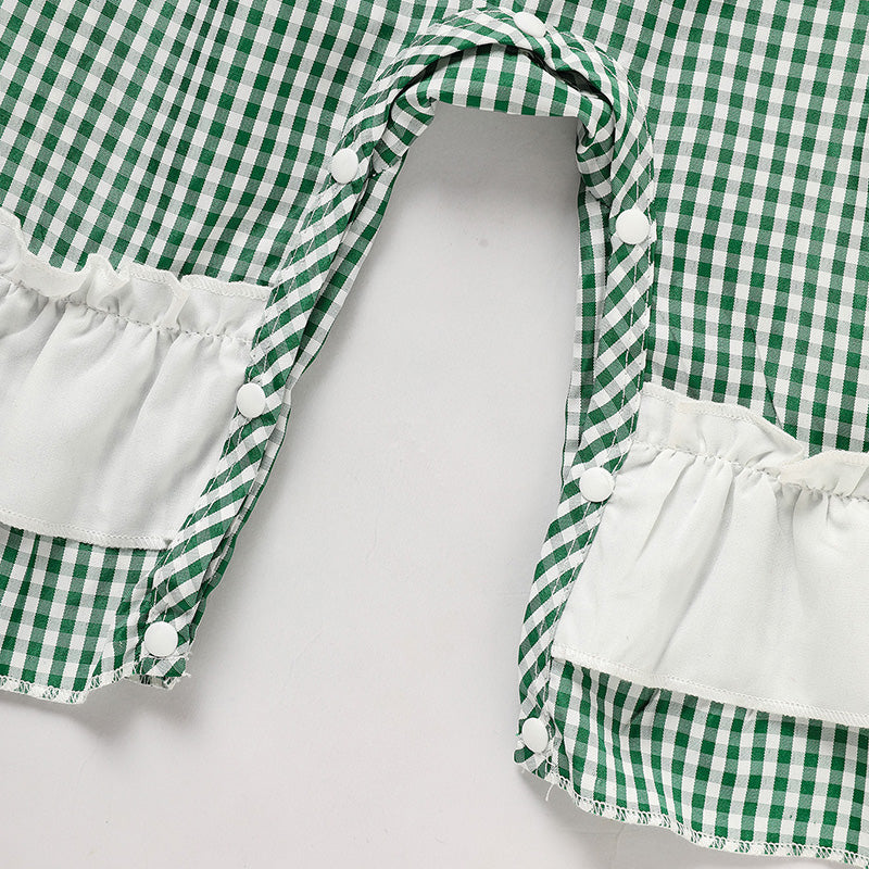 Ewborn Baby Girls Green Plaid Four-leaf Clover Allover Imprimer Bodysui à manches longues en une seule pièce