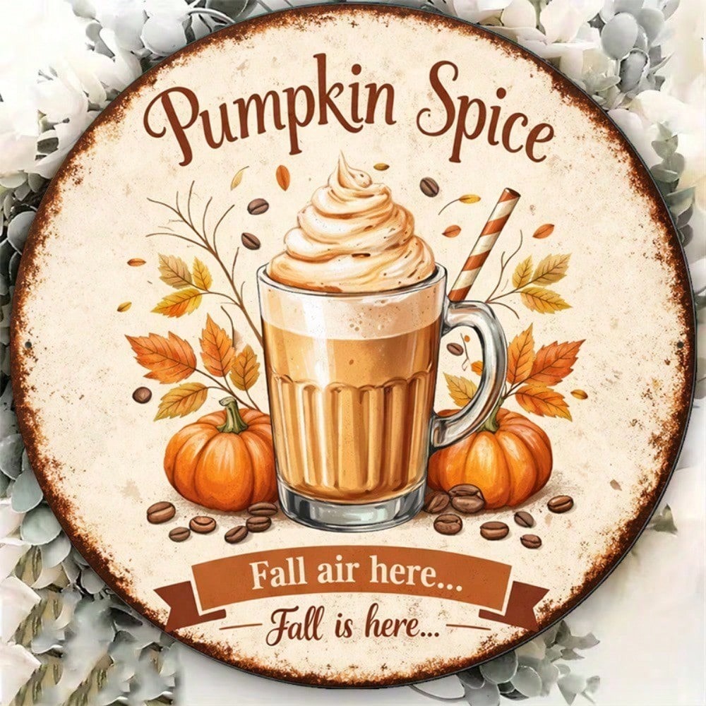 Vieille citrouille Spice Latte Ronde Panneau Retro Autumn Wall Decor