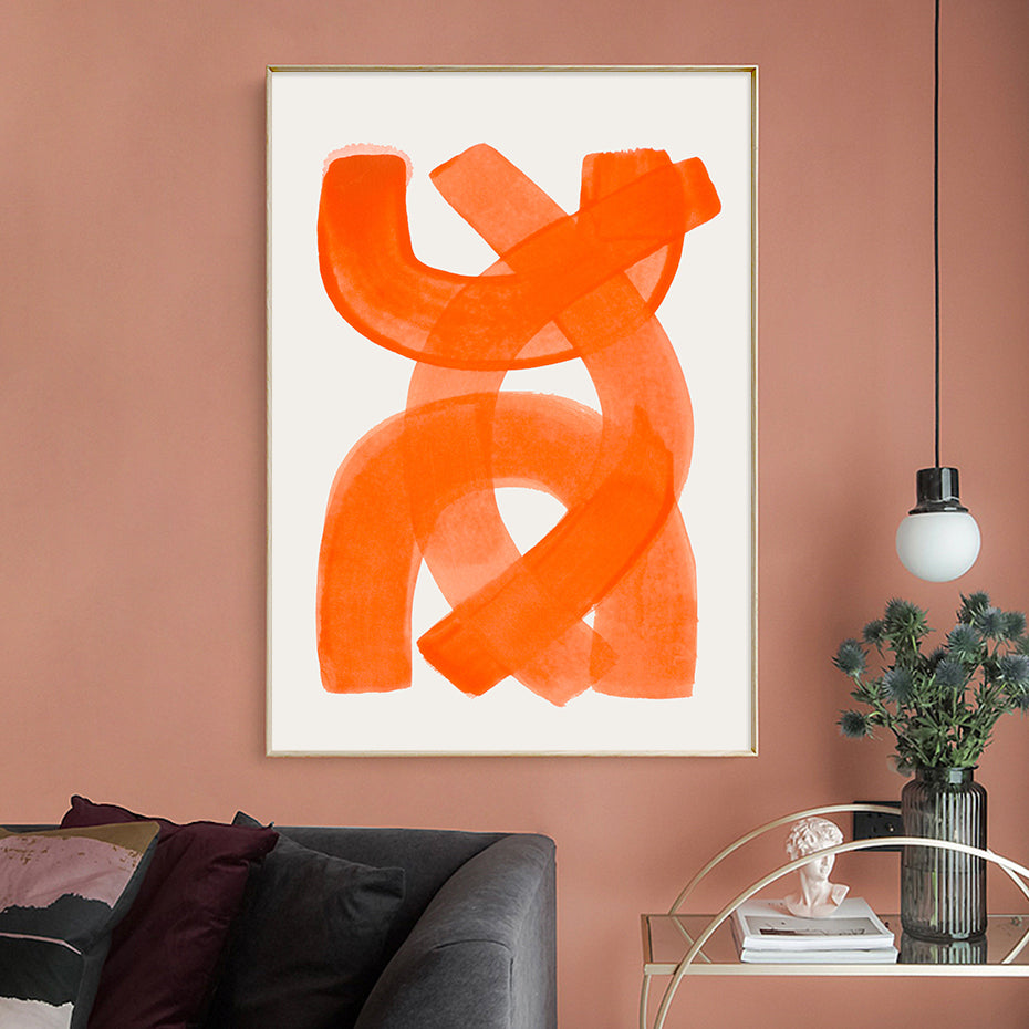 Modern Abstract Mid-century Aquarelle Brosse Affiche sur toile orange