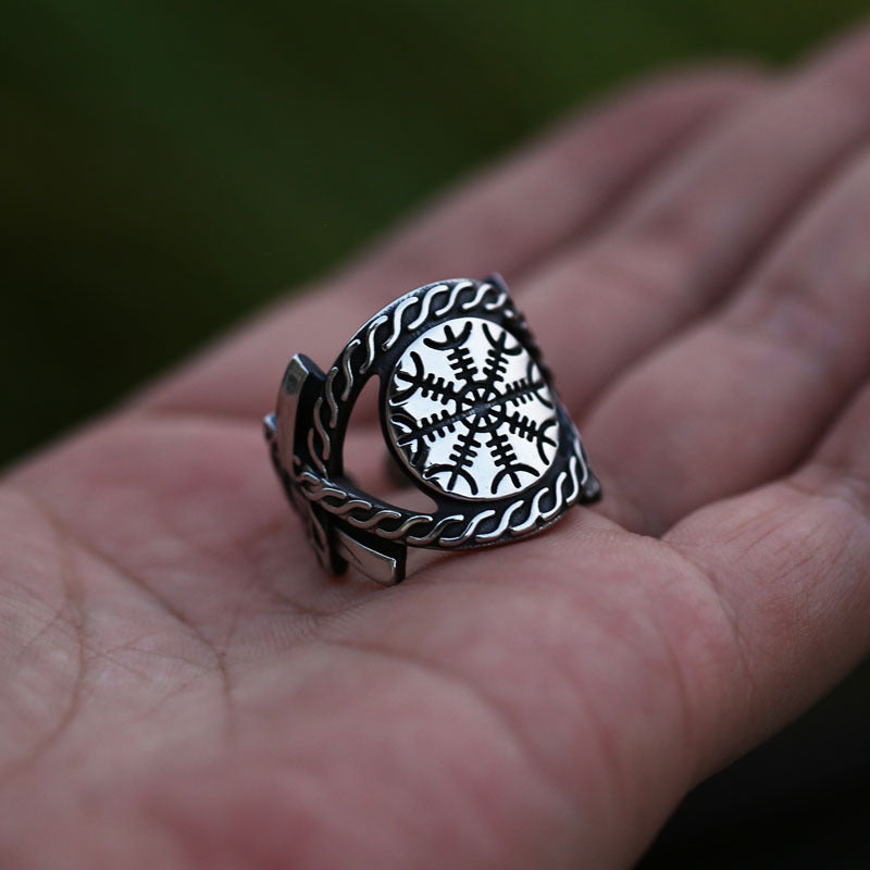 Bague en acier inoxydable Viking Compass pour homme