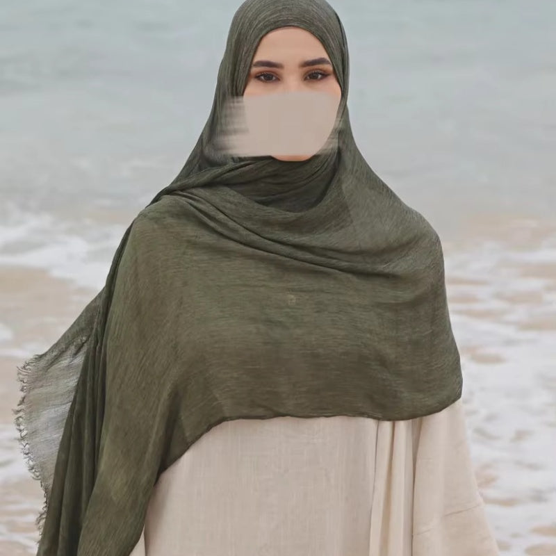 Femmes Solid-couleur plissé Faux Hijab
