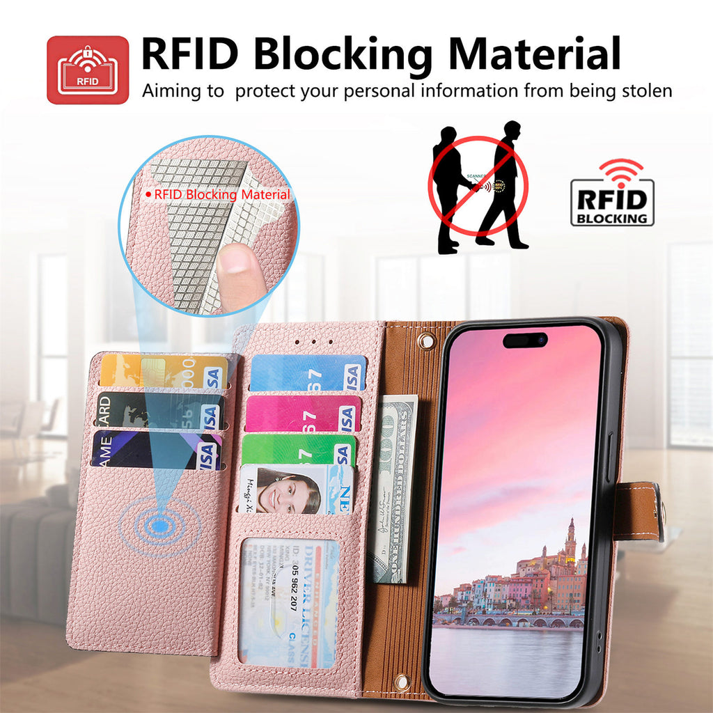 Love Sleeve PU Litchi Motif RFID antivol Lanyard Coque téléphonique