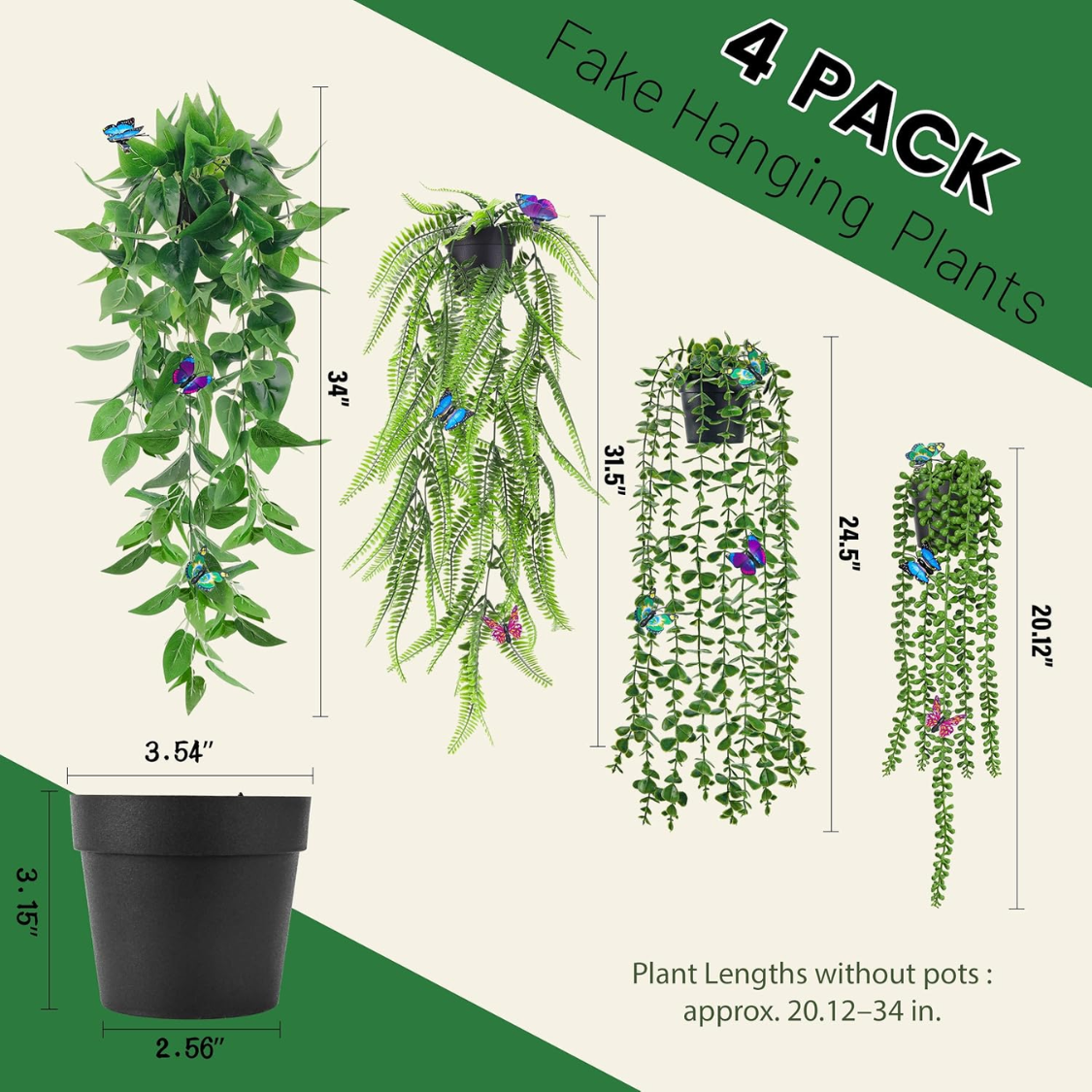 Faux plantes suspendues avec papillons pour décor mural de plateau Eucalyptus Ivy Vines artificielles