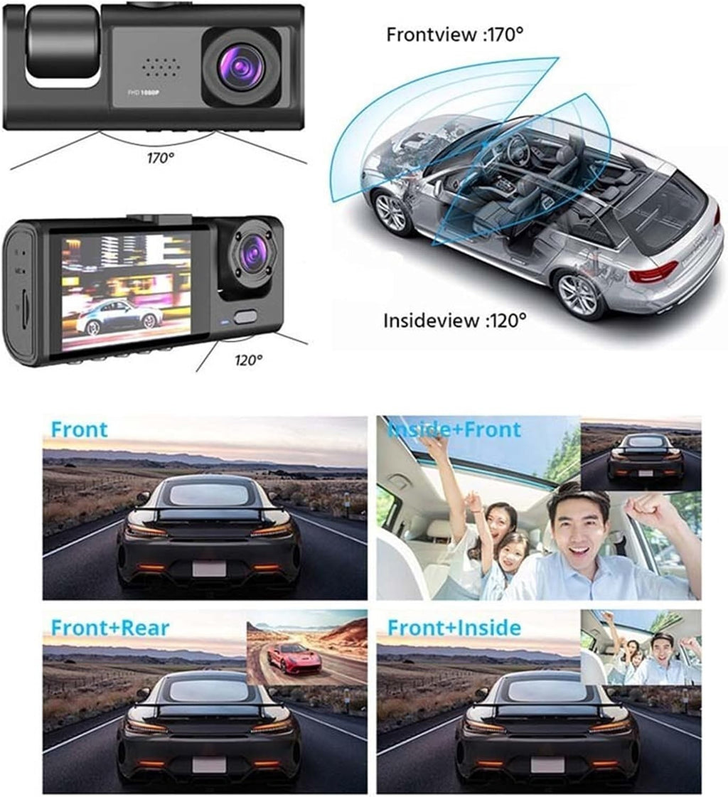 3 Lens Car Dash Cam Kit Caméra avant et arrière HD TAXI DVR Enregistreur de sécurité