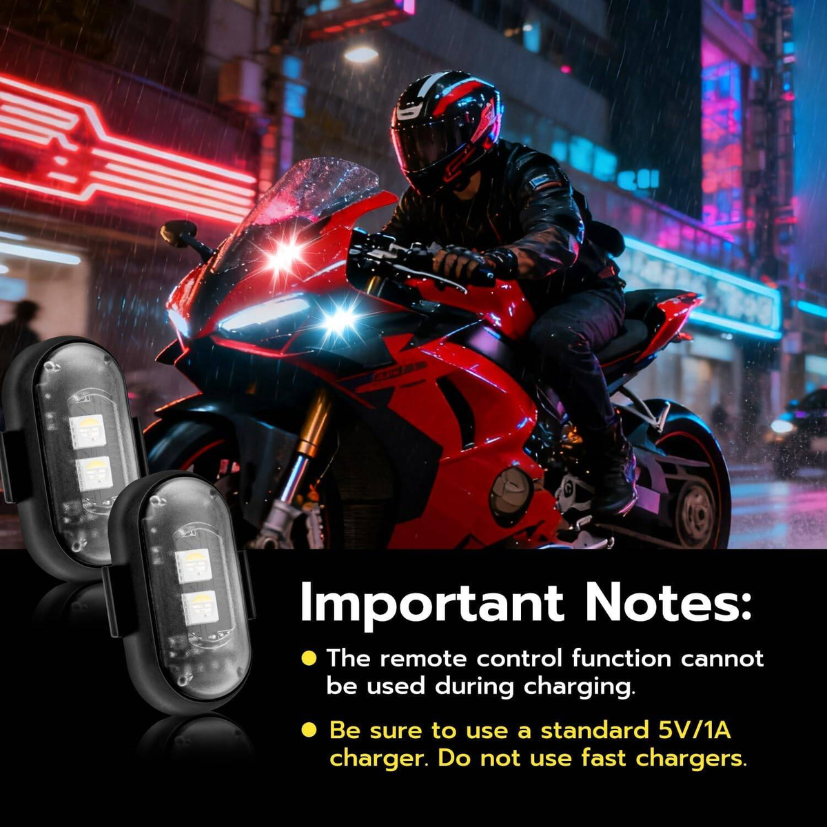 4PCS Voiture sans fil lumières LED intérieure avec télécommande lumières LED 7 couleurs pour rappel de signal
