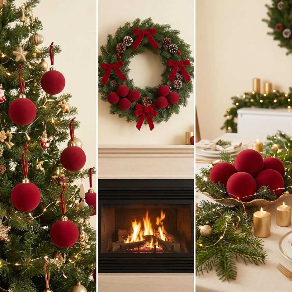 15 Pcs Red Velvet Décorations de Noël Balles