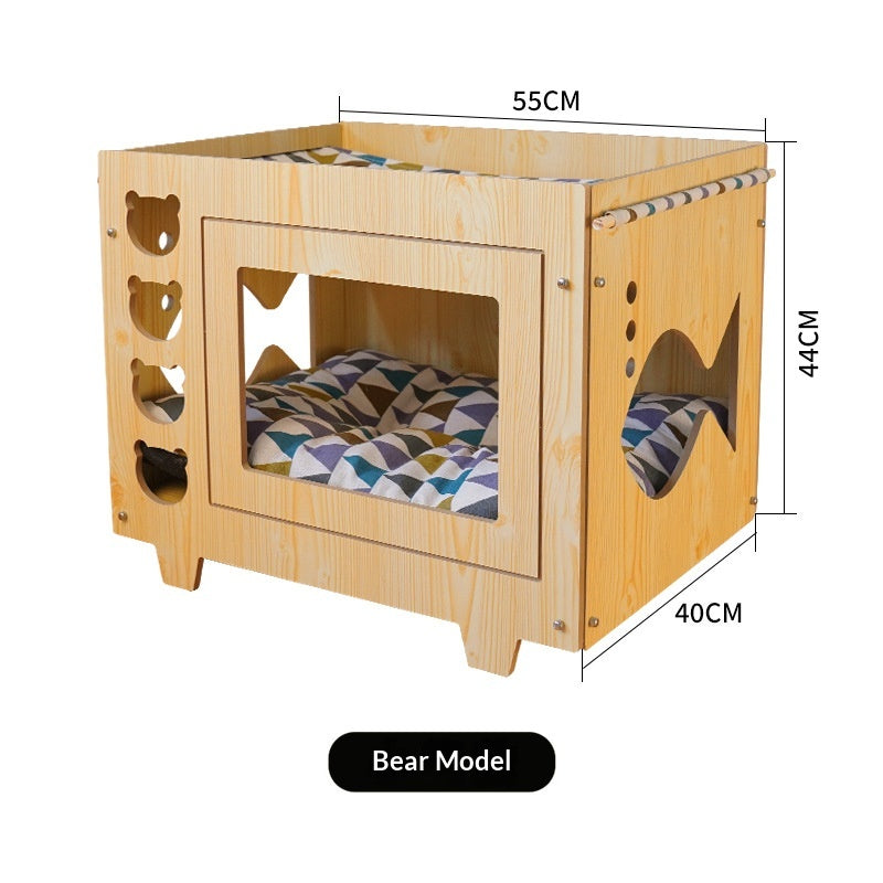 Lit d'hamac pour animaux de compagnie en bois double-layer intégré