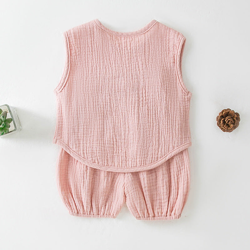 T-shirt de fil de coton pur d'été et short mince pour enfants