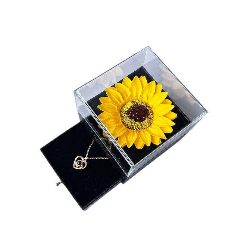 Boîte à bijoux acrylique en collier de tournesol fleur artificielle