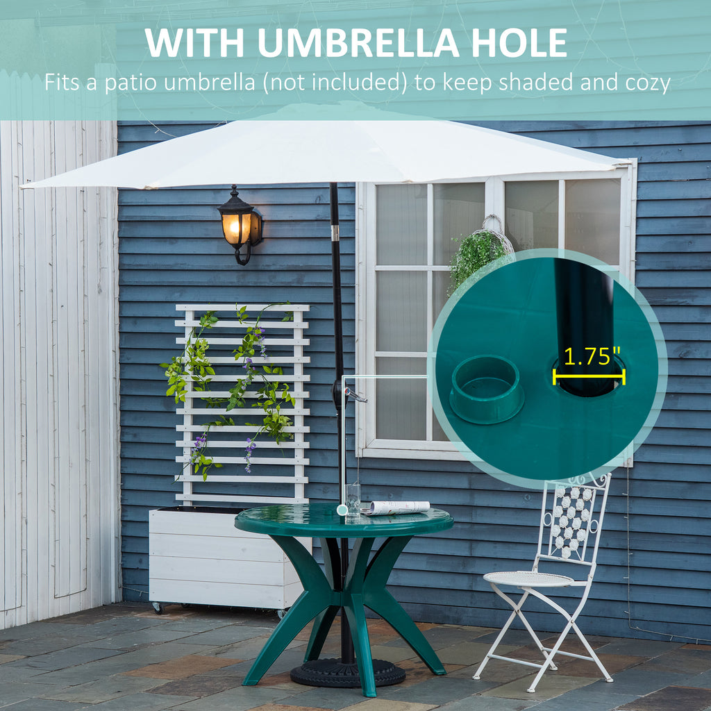Table de patio ronde en plastique de 36,25 po de dia avec trou de parapluie