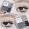 Five-color eyeshadow palette with earthy shimmer tones and matte accent shades