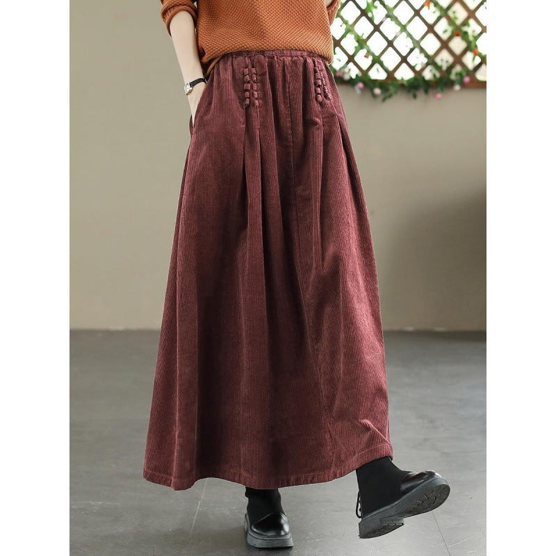 Lose Slim Fit Slimming High Waist Cramp Corduroy Grande Jupe Swing