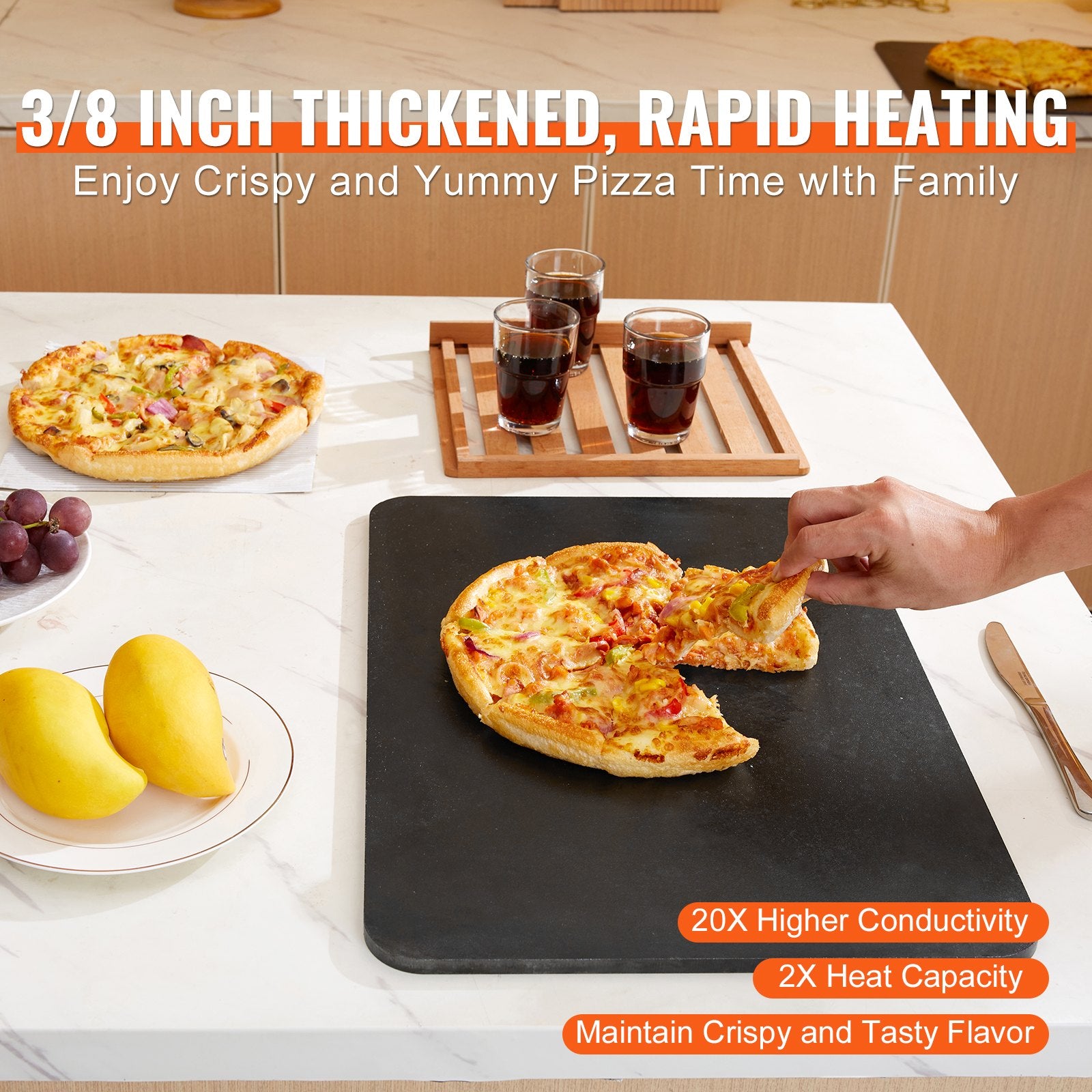 Pizza Steel, 20' X 14' X 3/8' Pizza Steel Plate pour four, Pizza en acier au carbone pré-saisonné