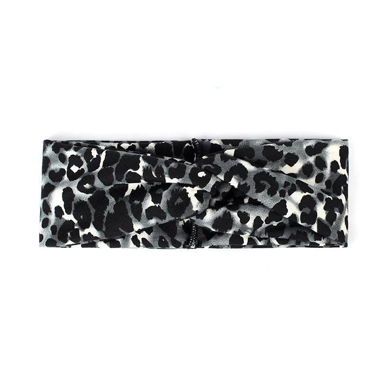 Leopard imprimé bande de tête de traction croisée avec large brim
