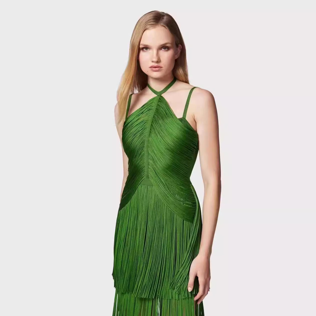 Green Halter Spaghetti Straps Tassel Diner Ball Robe